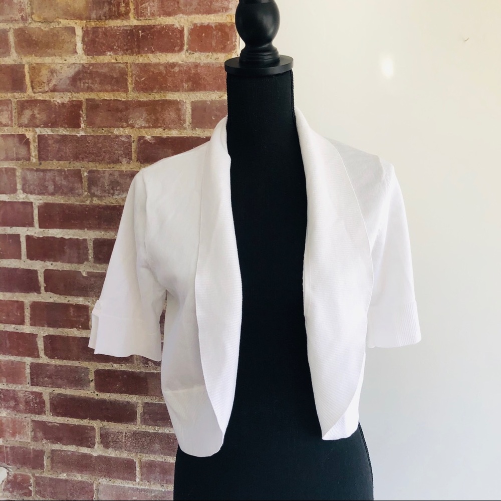Linda Matthews Crop Sweater Jacket White NWT Sz PM